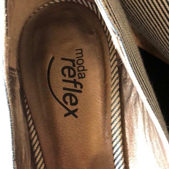 Moda Reflex Navy Blue & White Peep-toe Cork Wedges - Picture 2 of 6